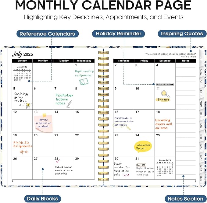 Taja Planner 2026-2027, Jul 2026-Jun 2027 Monthly & Weekly Calendar Planner | 6.3" x 8.5", Hardcover Academic Calendar, Teacher Student Agenda Book with Tabs, School Office Supplies, Blue Heirloom