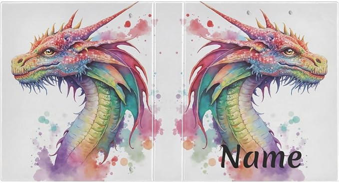 Custom 3 Ring Binder Watercolor Dragon 1.5" Round Ring Binders Personalized Name View Binder with 200 Sheet for Kids School Supplies Women Men Office, 1 Pack