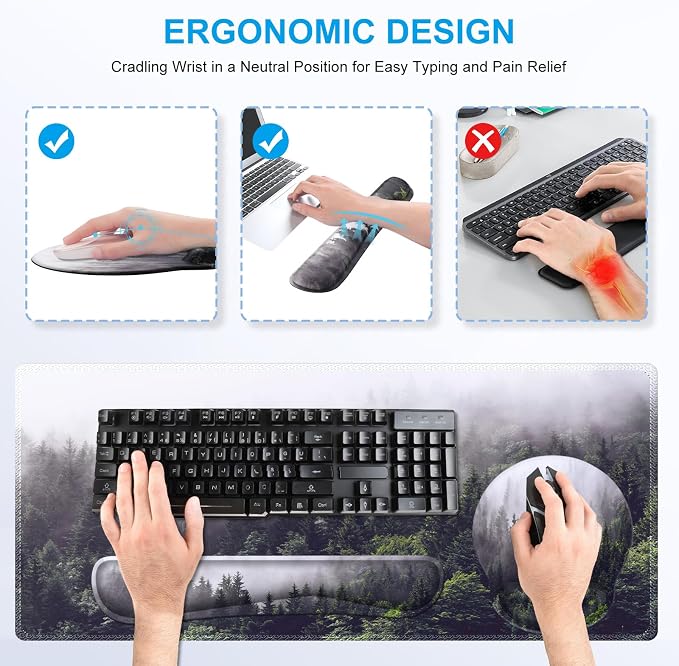iCasso Forest Computer Pad 35.4"x15.7", Desk Blotter for Classroom | Study Ergonomic Desk Pad Featuring Keyboard Wrist Rest, Cute Mousepad Set for Gaming Computer Office Workspace Area