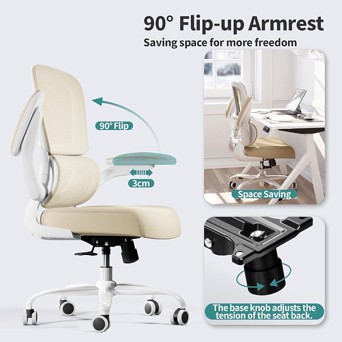 TRALT Office Chair Ergonomic Desk Chair - Gaming Chair with Lumbar Support | 330 LBS Home Office Desk Chairs with Headrest, Reading Chair with Flip-up Armrests, Comfortable Computer Chairs (1, Greige)