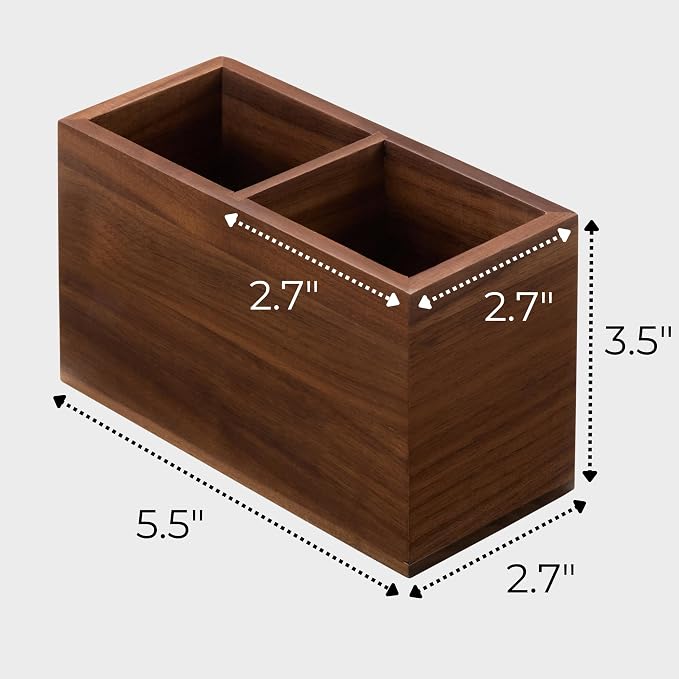 Walnut Pencil Holder (Double Slots) Wood Pen Holder for Desk