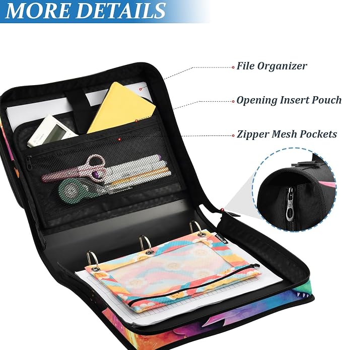 Custom Lightning Dragon Watercolor 3 Ring Binder Bag 1.5 inch Personalized Name Binder Organizer 500 Sheet Documents Storage for School Office