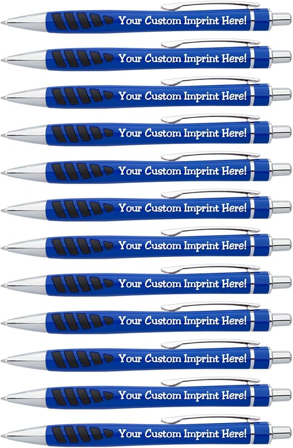 ExpressDesigns™ - Your Name or Imprint on our Custom Printed Addison Ballpoint Pen - Rubber Grip For Writing Comfort And Control, black ink, medium point - 12 Pack (Dark Blue)