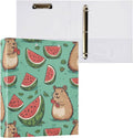 Caikeny 3 Ring Binder Capybara Colorful Summer Watermelon 1.5 Inch Binders Round Ring Clipboard with 2 Pockets for Office Supplies