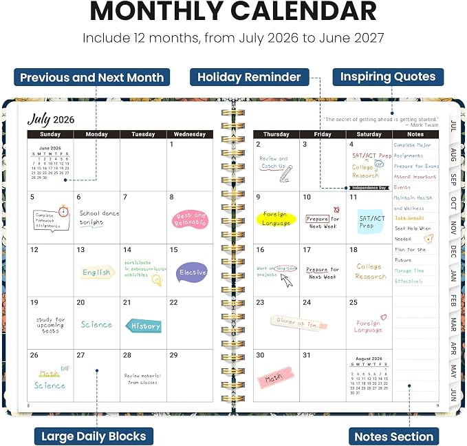 ZOTIA Planner 2026-2027 Weekly & Monthly Calendar Planner Jul 2026-Jun 2027