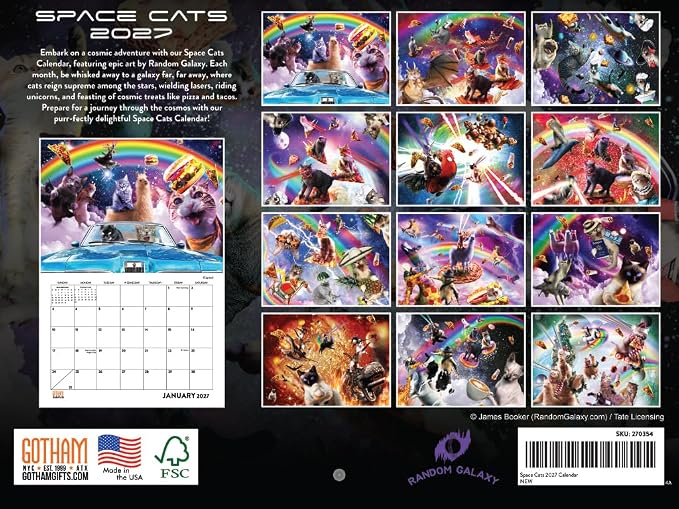 Space Cats Calendar 2027 Monthly Wall Calender 12 Month