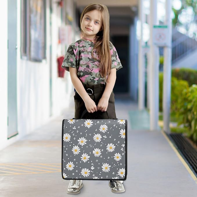 3 D-Ring Zipper Binder Bag, White Daisy Dots Grey Pattern Removable Binder with Zipper Case Hold 300+ Sheets& 13 Inch Laptop for School Office Supplies Organizer