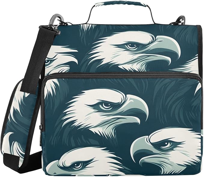Eagles Head 3 Ring Binder Bag 1.5 inch Binder Organizer with Zipper Shoulder Strap 500 Sheet Documents Storage for School Office