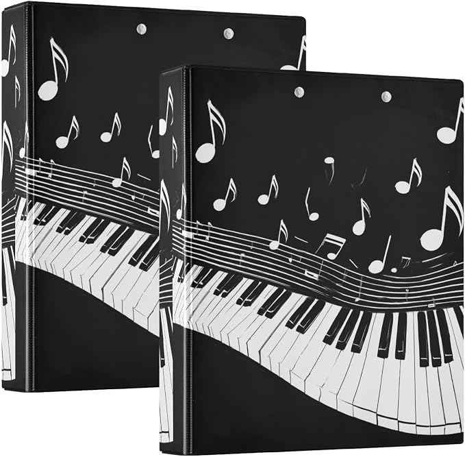 Aslsiy Kids 3 Ring Binder 1.5 Inch Piano Keys Musical Notes Girls Round Clipboard Binder Decorative Harcover Binders Organizer for Office School Supply