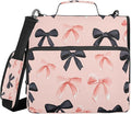 ALAZA Zipper Binder 3 Ring Pink Black Bows Pattern Binder Organizer with Zipper and Shoulder Strap Large Capacity Multi-Pocket Trapper Keeper File Folder for Office Supplies