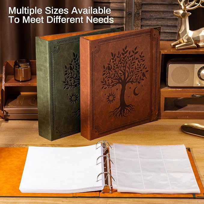 Ovesmusl PU Leather D Ring Binder, 1.5 Inch Green Tree | Fits 8.5x11 letter paper, holds 400 sheets, inner pockets, loose leaf organizer