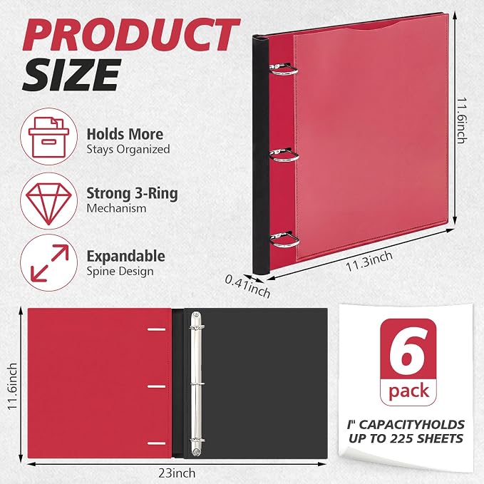 Henoyso 6 Pack 1 Inch D Ring Telescoping 3 Ring Binder Bulk, Binders with Clear Front Pocket and Telescoping Spine, 8.5" x 11" Paper Organizer, Home Office Organization Supplies(Classic Color)
