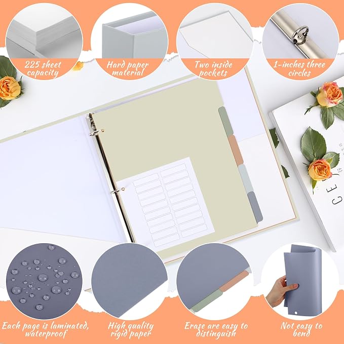 Ctosree 5 Sets 1 Inch 3 Ring Binder with 2 Pockets, Dividers, Fresh Color | Letter Size 8.5 x 11, 5 Tab Dividers for Organizing, Plastic Film and File Folder Labels, Back to School Office Home