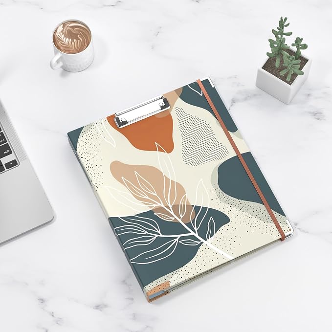 3 Ring Binder, 1 Inches Round Ring Binder with Clipboard, Dividers Tabs, PVC Zipper Bag Sleeves & to Do List Planners for Women, Men, School, Office Supplies, Boho Leaf
