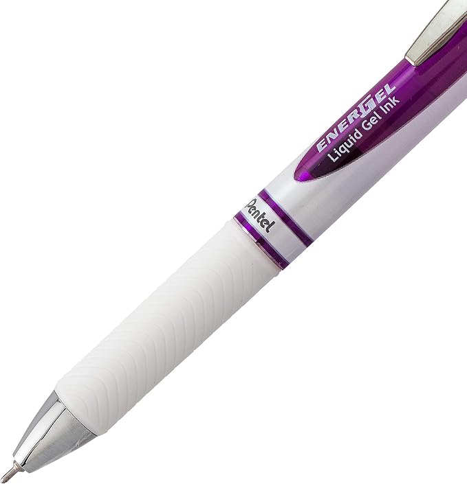 Pentel Gel Ink Pen, Pearl Retractable Gel Pen, (0.7mm) Medium Point, Needle Tip, Violet Ink, 12 pack (BLN77PW-V)
