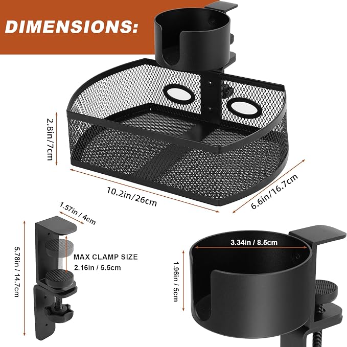 MASTLU Under Desk Organizer,Cup Holder,Table Management Tray, Swivel Pencil Drawer, Office No Drill Steel Organizers,360 Spin Hidden Storage Box with Sturdy C-Clamp,Easy Install (Black)