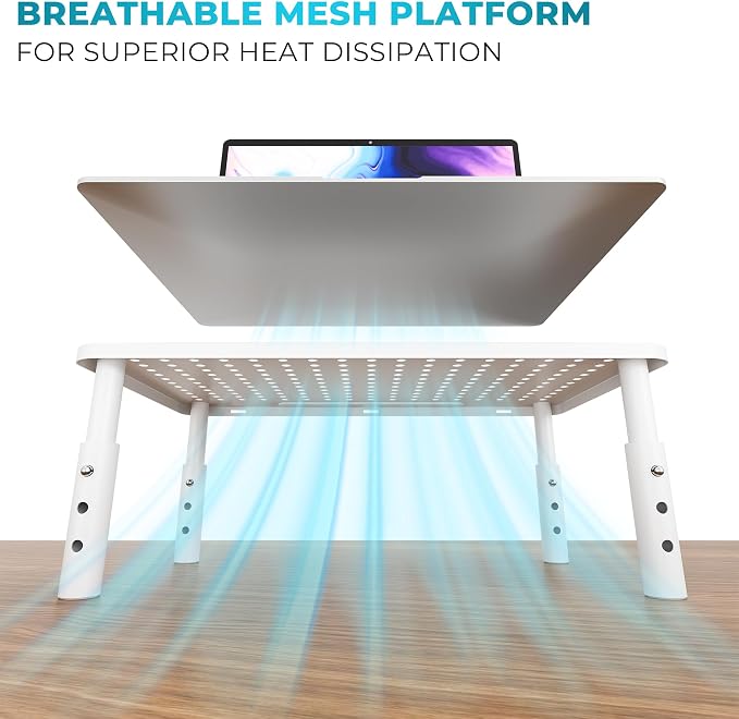BONTEC Monitor Stand for Desk 2 Pack, 3-Level Height Adjustable, White | 14.5 x 9.1 in Ergonomic Metal Computer Stand with Pen Holder & Cable Management for Printer, Laptop and Office Workstation