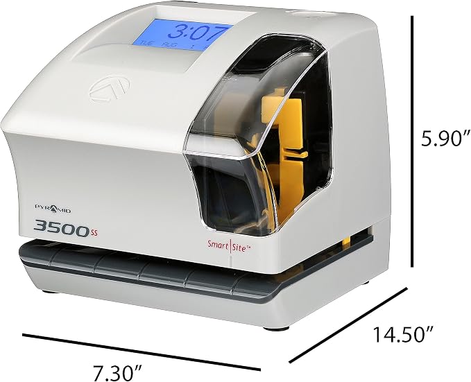 Pyramid Time Systems - 3500SS Employee Automatic Time Clock Bundle | For Payroll Tracking and Attendance Management, With SmartSite Alignment, 25 Time Cards, 1 Ribbon and 2 Security Keys