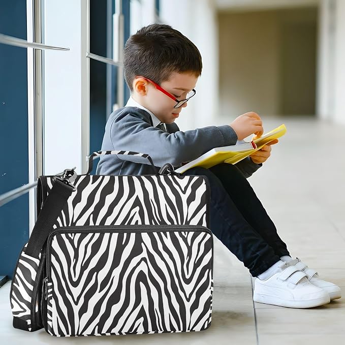 Zebra Skin Print Zipper Binder 3 Ring with Handle and Shoulder Strap, 500 Sheet Binder Organizer Capacity & Multi-Pockets for School Office