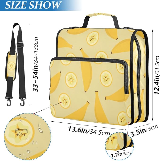 Yellow Bananas and Slices Zipper Binder with Shoulder Strap Trapper Keeper 3 Ring Binder Organizer Large Capacity Multiple Compartments for School Office