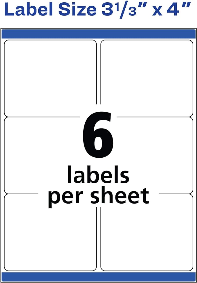 Avery Printable Shipping Labels, Sure Feed Technology, 3-1/3" x 4", White, 600 Blank Mailing Labels (8464)