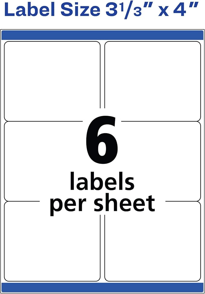 Avery Printable Shipping Labels, Sure Feed Technology, 3-1/3" x 4", White, 600 Blank Mailing Labels (8464) (Pack of 5)