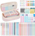 58 PCS Aesthetic School Supplies with Cute Pencil Case,12 Pastel Highlighters, 5 Gel Pens Black Ink，9 Mechanical Pencils for，Student Stationary，CollegeEssentials Gifts (pink)