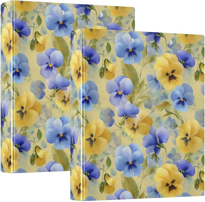 Watercolor Floral Hard Cover Ring Binder 1.5 Inch 3 Ring, Printed Ring Binder with Metal Non-Slip Clip Clear Pocket Water Resistant Round Ring Binders for Recipe Budget Office
