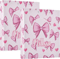Pink Bows 3 Ring Binder with Clipboard Round Ring Binders Hearts Name Custom Binder 3 Interior Clear Pockets for Office Supplies 1 Pack