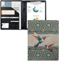 Dreaweet Leather Padfolio for Women,Boho Hummingbird Design Resume Portfolio Folder Interview Legal Document Organizer,Business Card Holder,Letter Sized Writing Pad