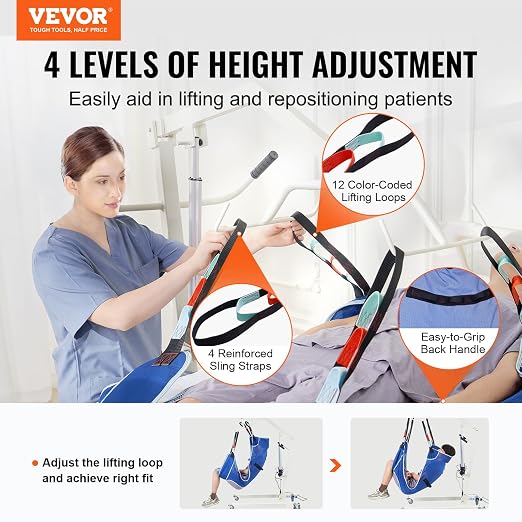 VEVOR Full Body Patient Lift Sling & Commode Opening, Patient Lift Medical Sling for Safe Bathing, Toileting, Polyester Patient Aid Commode Sling for Elderly, Disabled, Bedridden, 600LBS (Large Size)