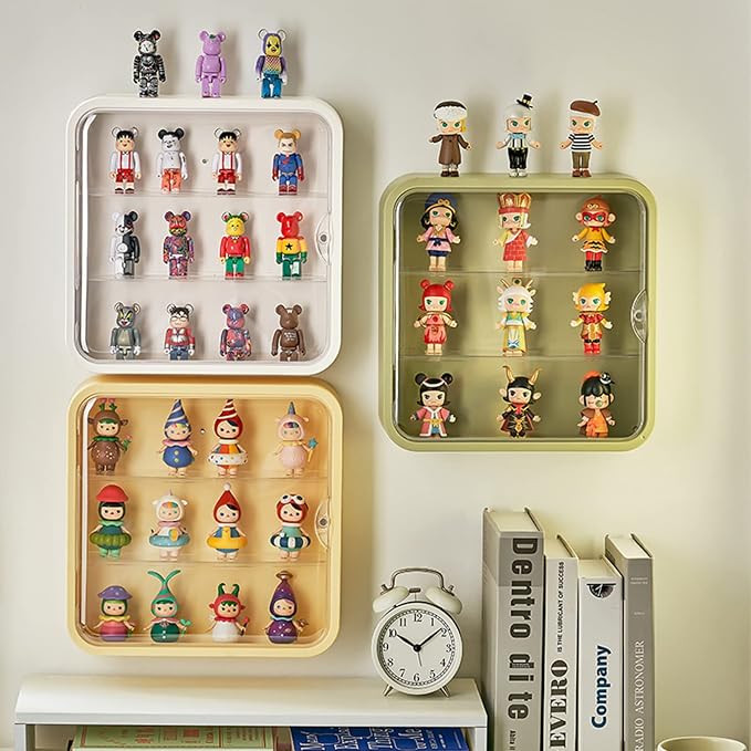Wall Mount Display Case for Figures - Space Saving & Adjustable Acrylic Storage Box with Magnetic Door, Dustproof & Moisture Proof for Lego Pop Mart Action Figures (Green)