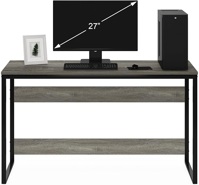 Furinno Moretti 52-Inch Wide Metal Frame Desk, Grey Oak | Open Frame, Rectangular, Gaming Desk, for Computer, Writing, for Home Office, Study Room, Dorm