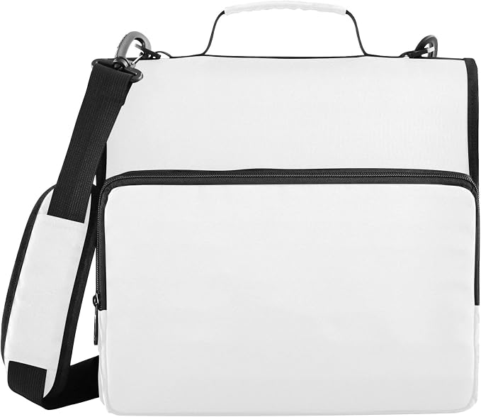 Fisyme White Zipper Binder 3 Ring with Zipper and Shoulder Strap Large Capacity Multi-Pocket Binder Organizer