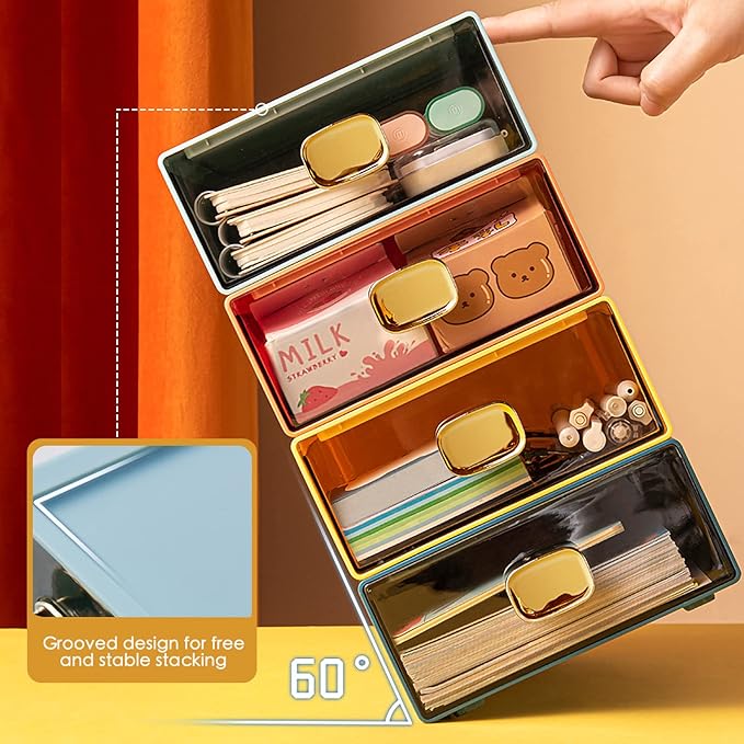DETEIN Stackable Desk Drawer Organizer 13''x9''x3.3'' Desktop Paper Organizer for Printer Paper File Office Drawer Organizer Box Clear Storage Drawer for Stationery, School, Dorm(Yellow,L-1 Drawer)
