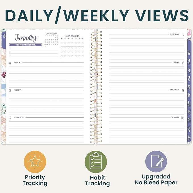 bloom daily planners 2027 Planner for Women (8.5" x 11") - Weekly & Monthly Calendar Year (January to December) Softcover Agenda Book Organizer with Stickers & Stencil - Seaside Whimsy