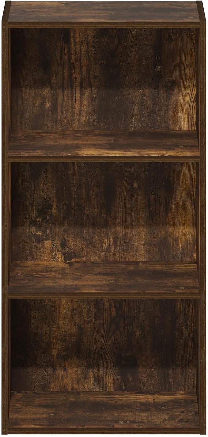 Furinno LUDER Book Shelf, 3-Tier Modern Bookshelf, Open Shelves Bookcase, 9.3" x 16" x 31.4", for Living Room, Bedroom, Home Office, Amber Pine