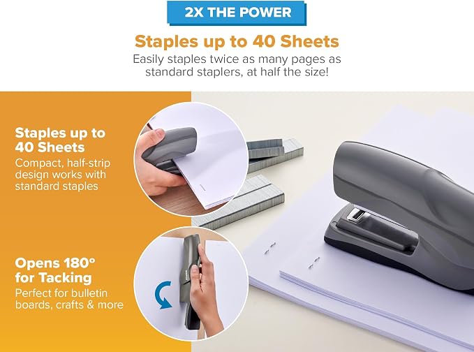 Bostitch Heavy Duty Stapler Value Pack, 40 Sheet Capacity, Gray