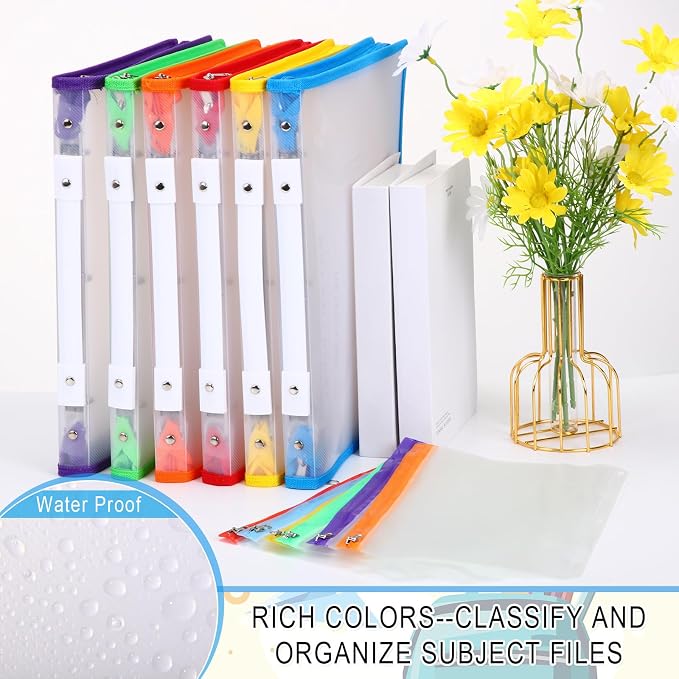 Fulmoon 6 Pack 1 Inch Zipper Binder, 3 Ring Binder with 2 Interior Pockets, Plastic Pencil Pouch, Expanding File Zippered Holds 8.5''x11'' for Projects, Assignments, Memos, School Work (Clear)