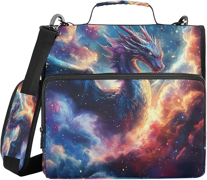 3 Ring Zipper Binder with Shoulder Strap Dragon Galaxy Purple Space 2 Inch Zippered Binder Bag 500 Sheet Capacity Multi Pockets for School Supplies