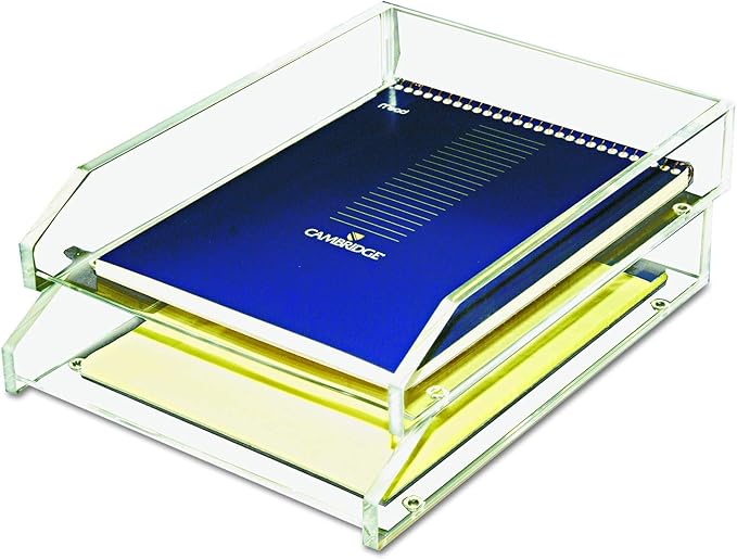 Kantek Clear Acrylic Double Large Letter Tray, 2 Tier Stackable Desk Organizer, Front Loading, 10.6" x 13.9" x 4.8", Non-Skid Feet, Office Organizer, Desk Accessory