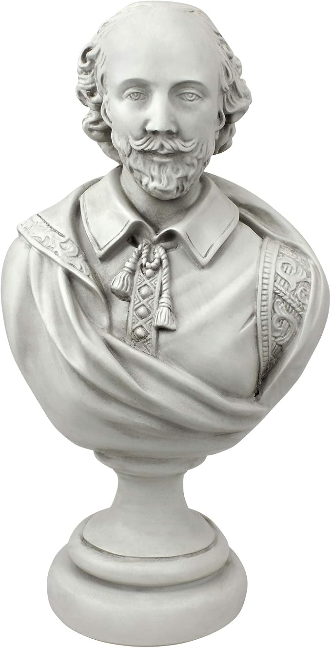 Design Toscano AH22672 William Shakespeare Bust Statue, Desktop, 12 Inch, Polyresin, Antique Stone,