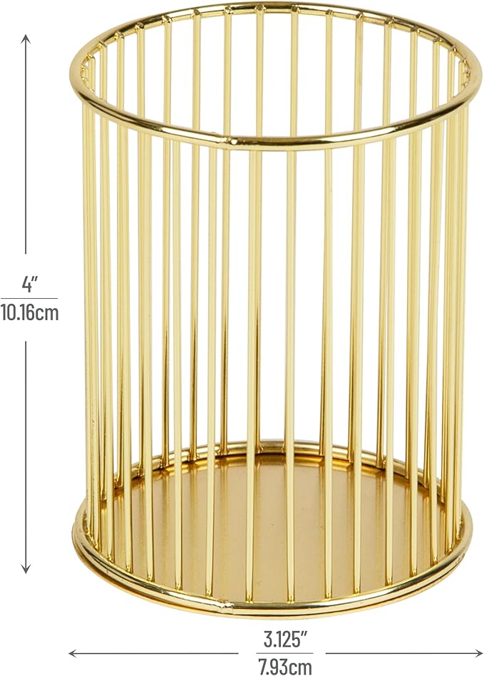 Mind Reader Pen and Accessories Holder, Desktop Organizer, Office, Metal , 3"L x 3"W x 4"H, Set of 3, Gold