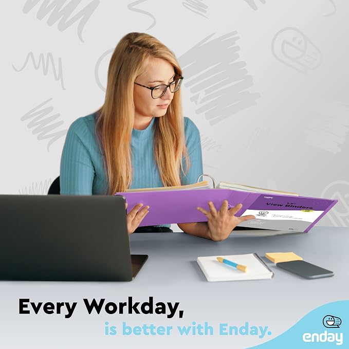 Enday 1.5 Inch Binder (6 Pack - Purple) 3 Ring Binder 1.5 inch with Clear View Cover and 2 Inside Pocket - for Letter Size 8.5 x 11'' Paper, Ideal for School Supplies, Office, and Home