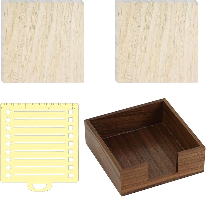 Buqoo Sticky Note Holder, Walnut Wood Post It Note Dispenser for Office Desk Supplies Organizer Accessories for Office Home Schools | Metal Stencil, 2* Sticky Notes 3"x3", Post It Note Dispenser Sticky Note Pad Holder Organizer for to Do Lists, Grocery...