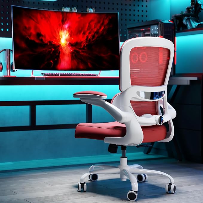 TRALT Office Chair - Ergonomic Desk Chair with Adjustable Lumbar Support, Mesh Computer Chair, Executive Chair for Home Office Comfortable Lumbar Support (1, White Red)