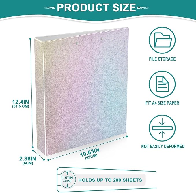 Rainbow Round Ring Binders 1.5 Inch White Pink Gold Marble Tie Dye 3 Ring Clipboard Binder for Office School Work Supplies File Folder Document 200 Sheet Capacity Easy Open 2 Pieces