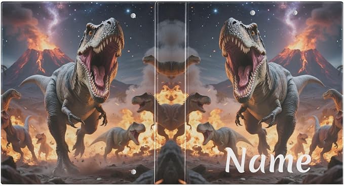 Custom 3 Ring Binder Many Dinosaur Roar 1.5" Round Ring Binders Personalized Name View Binder with 200 Sheet for Kids School Supplies Women Men Office, 1 Pack