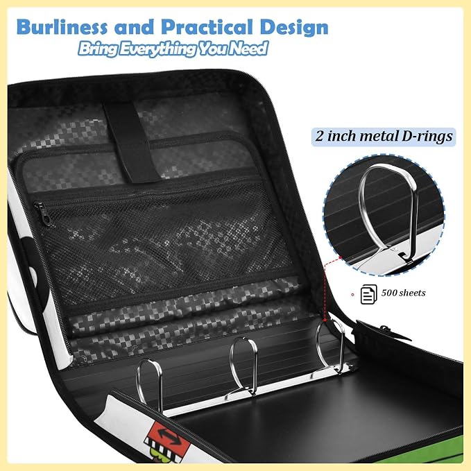 Excavator Truck Zipper Binder File Organizer Bag 3 D-Ring | with Shoulder Strap, Holds 500 Sheets & 14in Laptop, 3 Ring Binder for Office Supplies