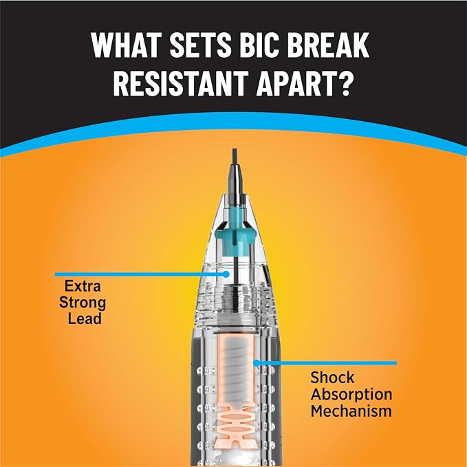 BIC Break Resistant Mechanical Pencils, No. 2 Medium Point, 12-Count | Includes Erasers, Ideal School Supplies for Students and Teachers, Features Break-Resistant Lead and Contoured Grip